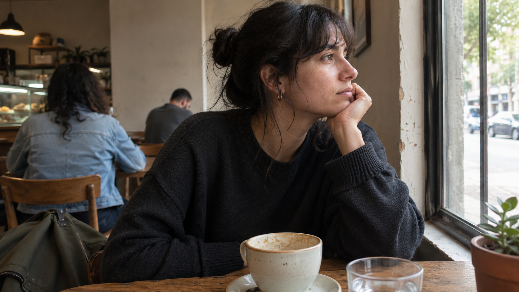 Photo-Realism Calibration: A Person in a Café Window Scene Beyond Default AI Aesthetics